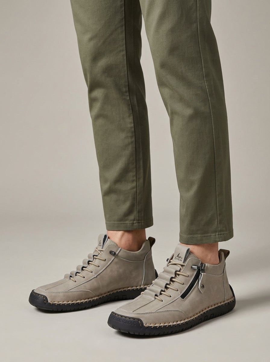 Men’s Casual High Top Shoes Side Zip Lace Up Comfort Sole