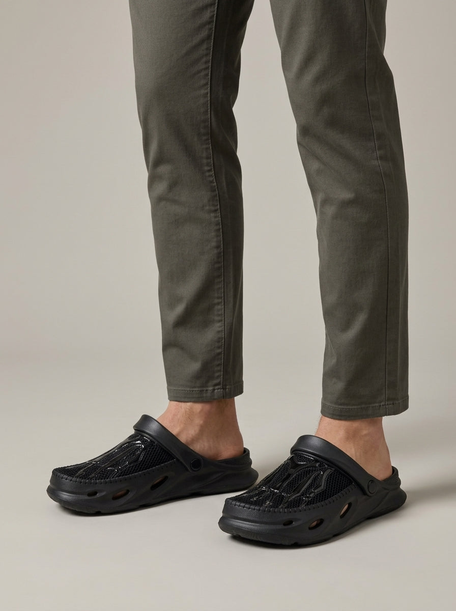 Men's Clogs Perforated Slip-On Adjustable Heel Strap Textured Sole