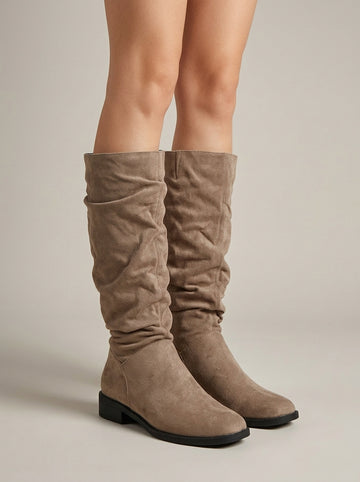 Women's Slouchy Suede Over-the-Knee Boots with Round Toe