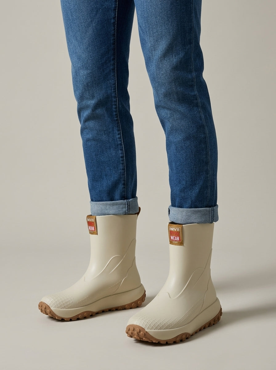 Men's Boots Mid-Calf Pull-On Rubber Rain Textured Tread Sole