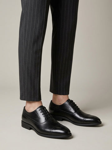 Men's Oxford Shoes Cap-Toe Brogue Lace-Up Leather Dress