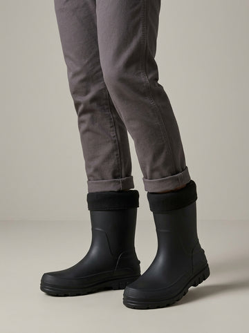 Men's Mid-Calf Rain Boots with Fleece Cuff and Lugged Sole
