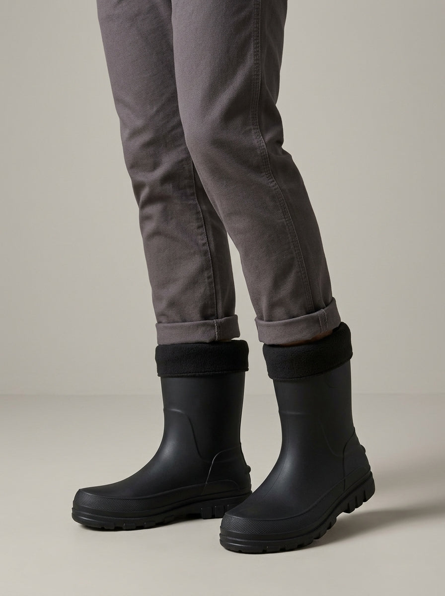 Men's Mid-Calf Rain Boots with Fleece Cuff and Lugged Sole
