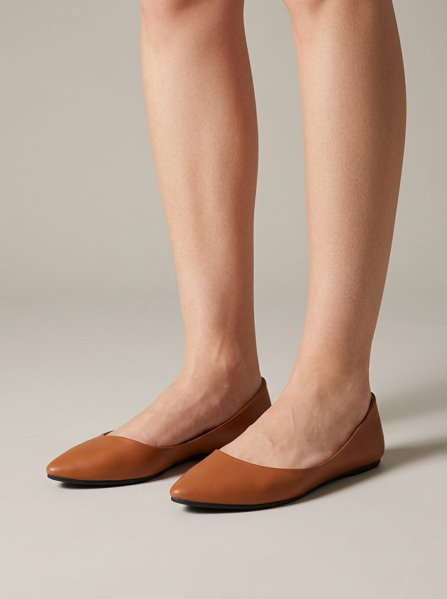 Women's Pointed Toe Ballet Flats with Slip-On Closure and Flat Sole