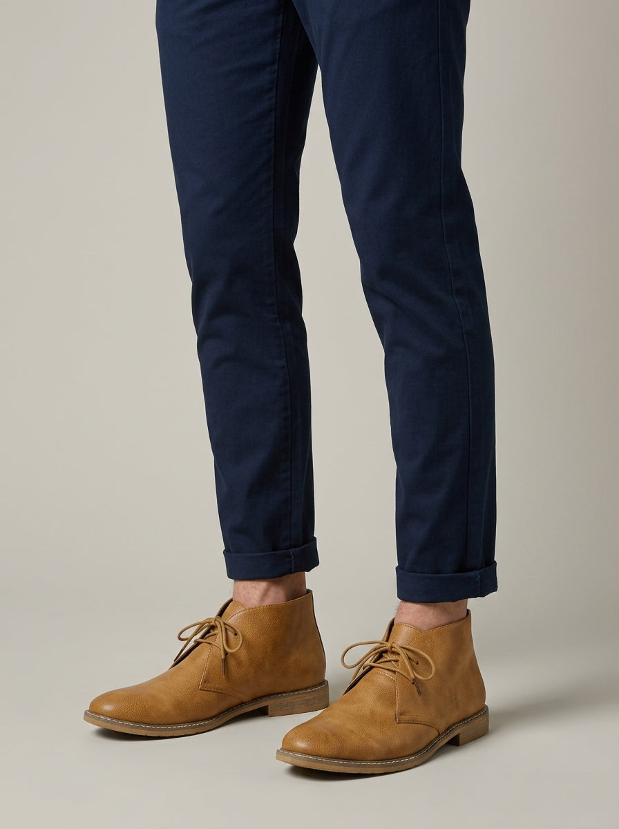 Men's Chukka Boots - Ankle-High - Lace-Up - Low Block Heel