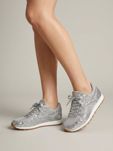 Women’s Sparkly Glitter Lace Up Sneakers Mesh Panel