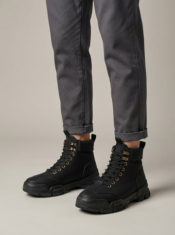 Men's Boots Lace-Up Ankle Platform Round Toe