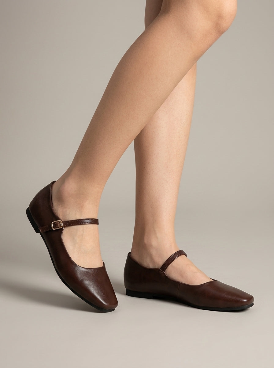 Women's Flats Square Toe Mary Jane Buckle Strap Low Heel