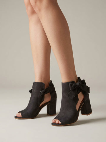 Women's Peep-Toe Ankle Heels Block Heel Bow Detail Cutout