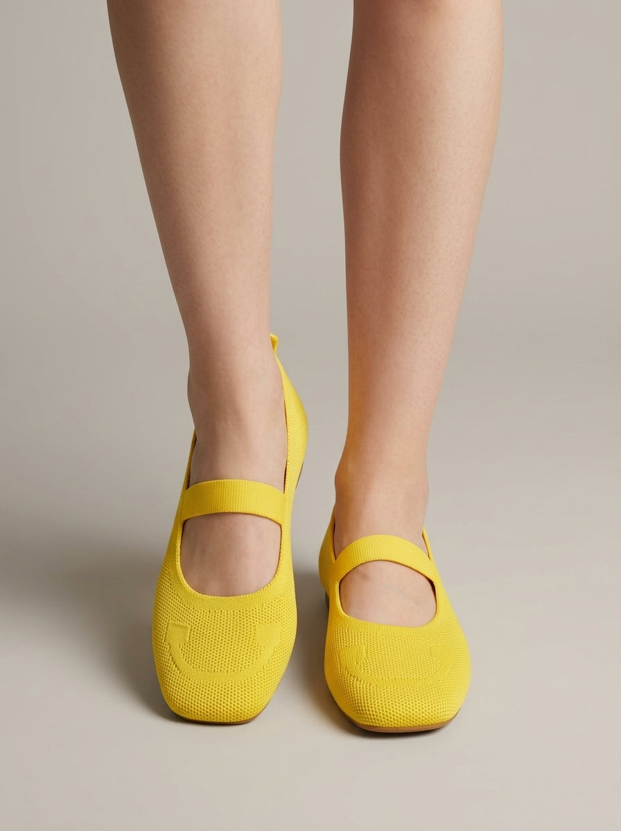 Women's Flats Square Toe Knit Upper Elastic Mary Jane Strap