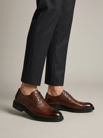 Men's Derby Shoes - Leather Upper - Lace-Up - Apron Toe - Platform