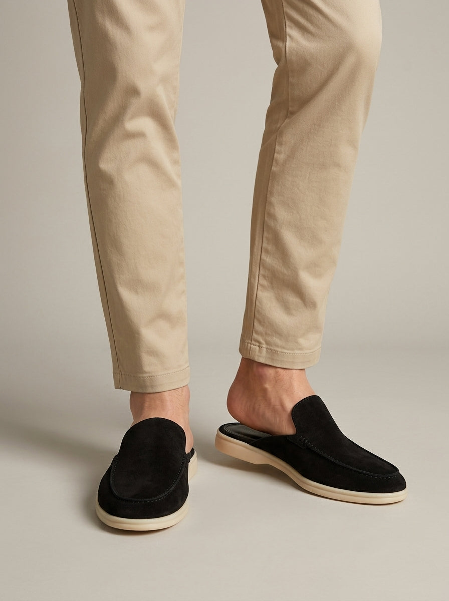 Men's Loafers Backless Mule Slip-On Suede Flat Heel