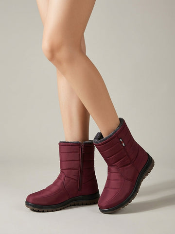 Women's Ankle Boots Quilted Side-Zip Fur-Lined Flat Sole