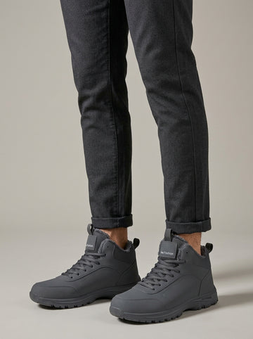 Men's Ankle Boots Lace-Up Fur-Lined Round Toe Rugged Tread