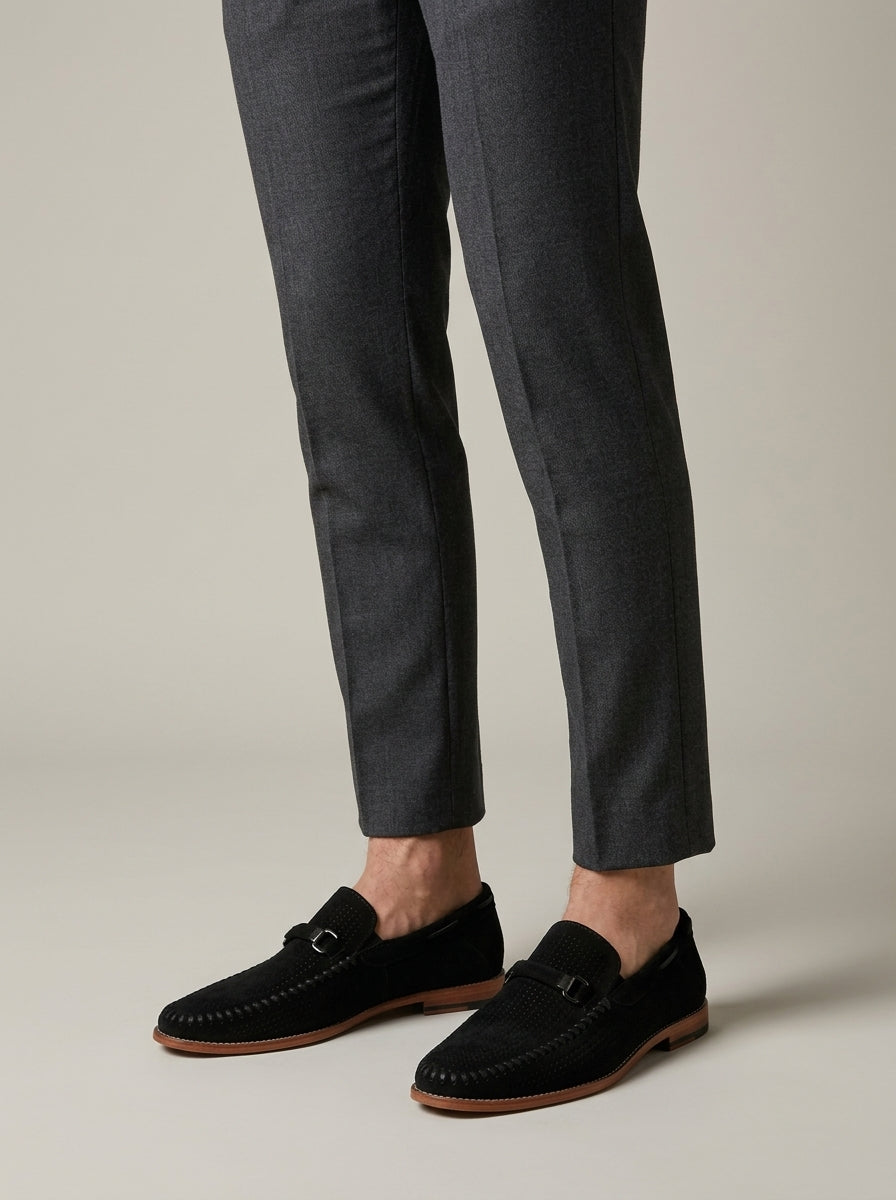 Men's Penny Loafers Slip-On Almond Toe Perforated Upper Flat Sole