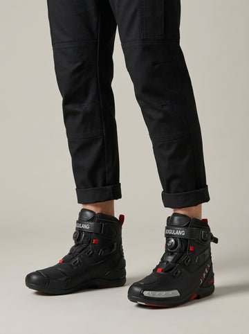 Men's Ankle Boots with Buckle Strap Closure and Dial Lacing System