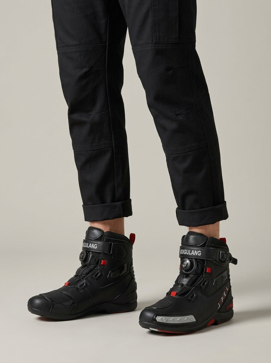 Men's Ankle Boots with Buckle Strap Closure and Dial Lacing System
