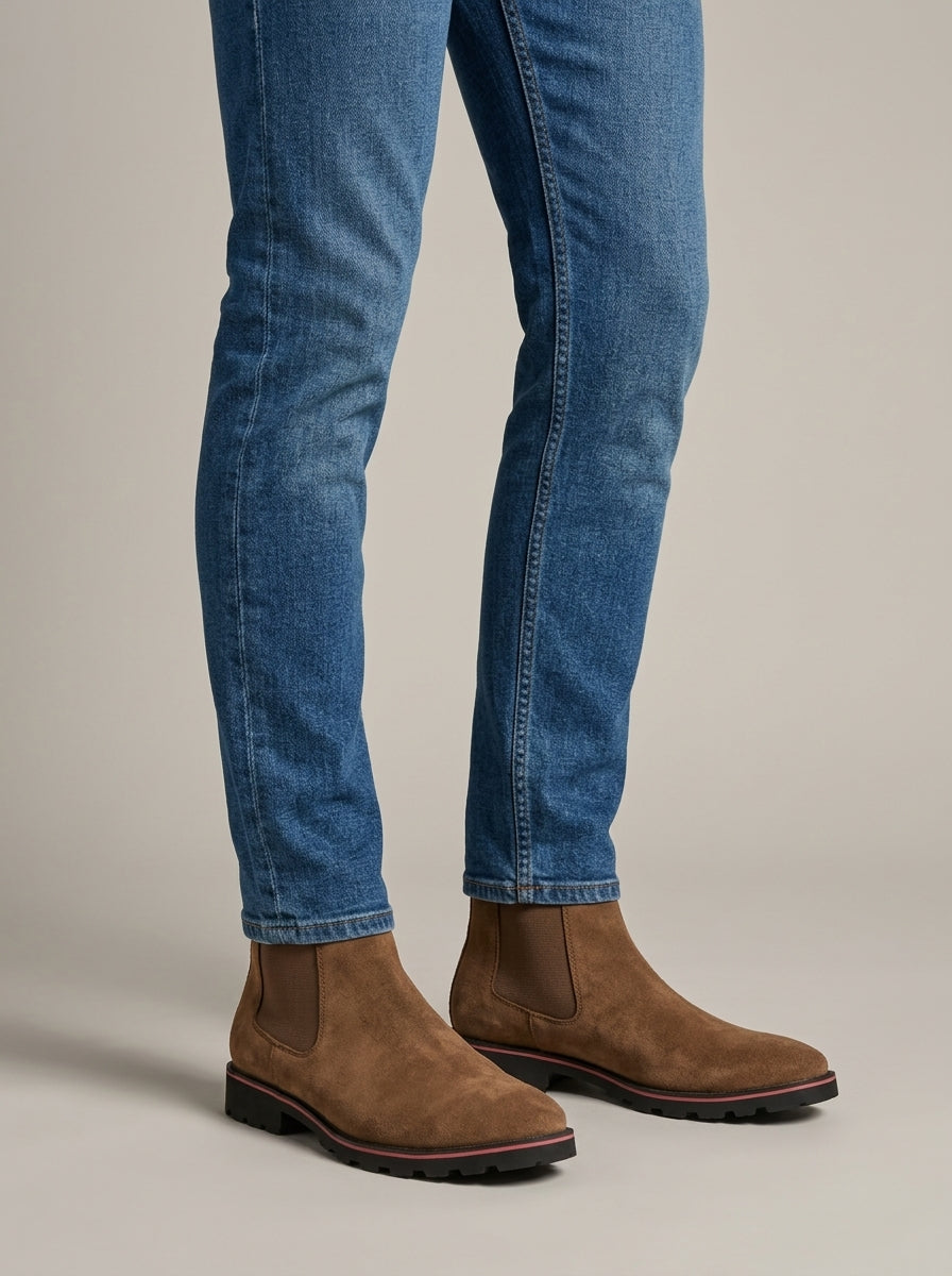 Men's Suede Chelsea Boots with Elastic Side Panel and Pull Tab