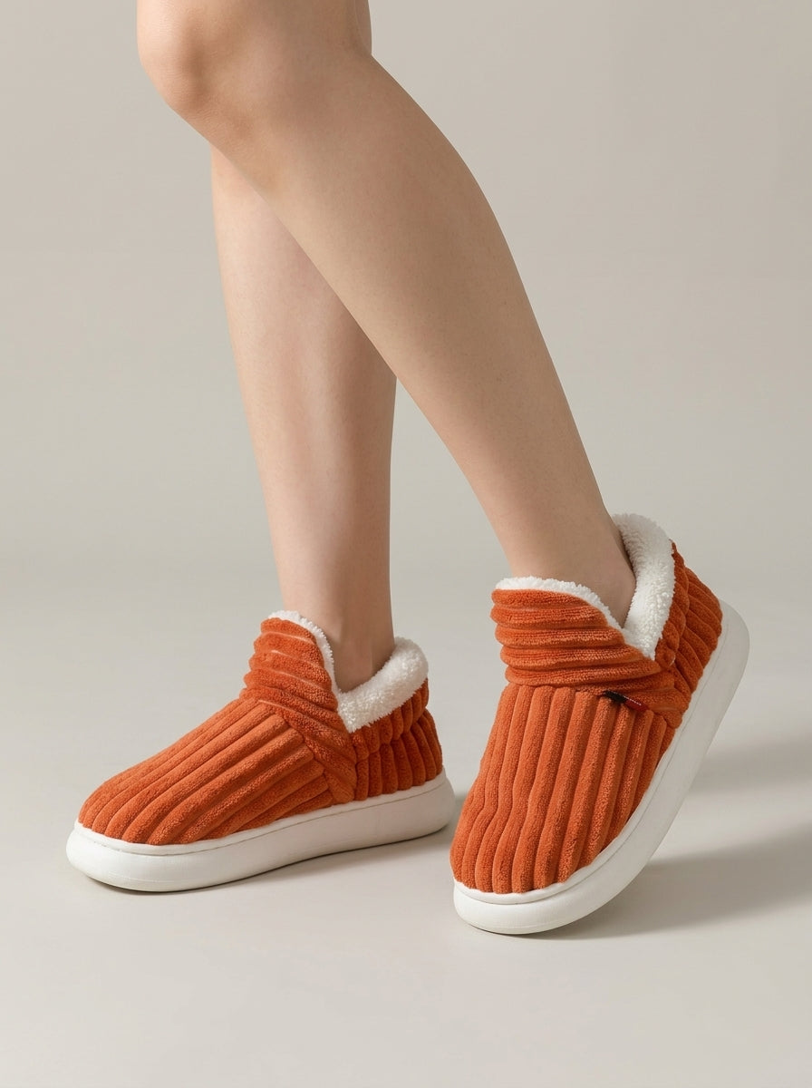 Women's Corduroy-Textured Slipper Boots with Fleece Collar