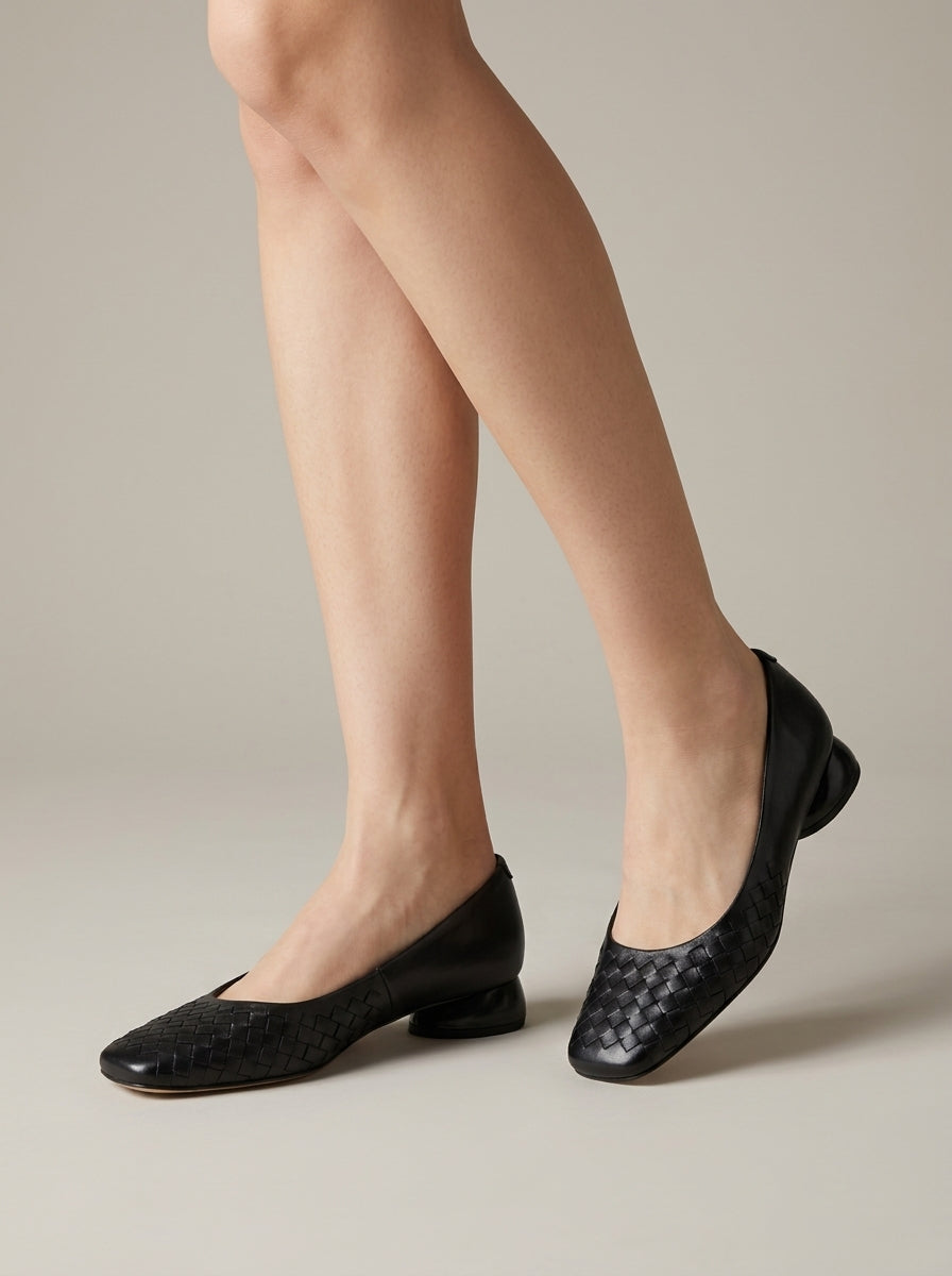 Women's Refined Woven Toe Low Block Heel Pumps