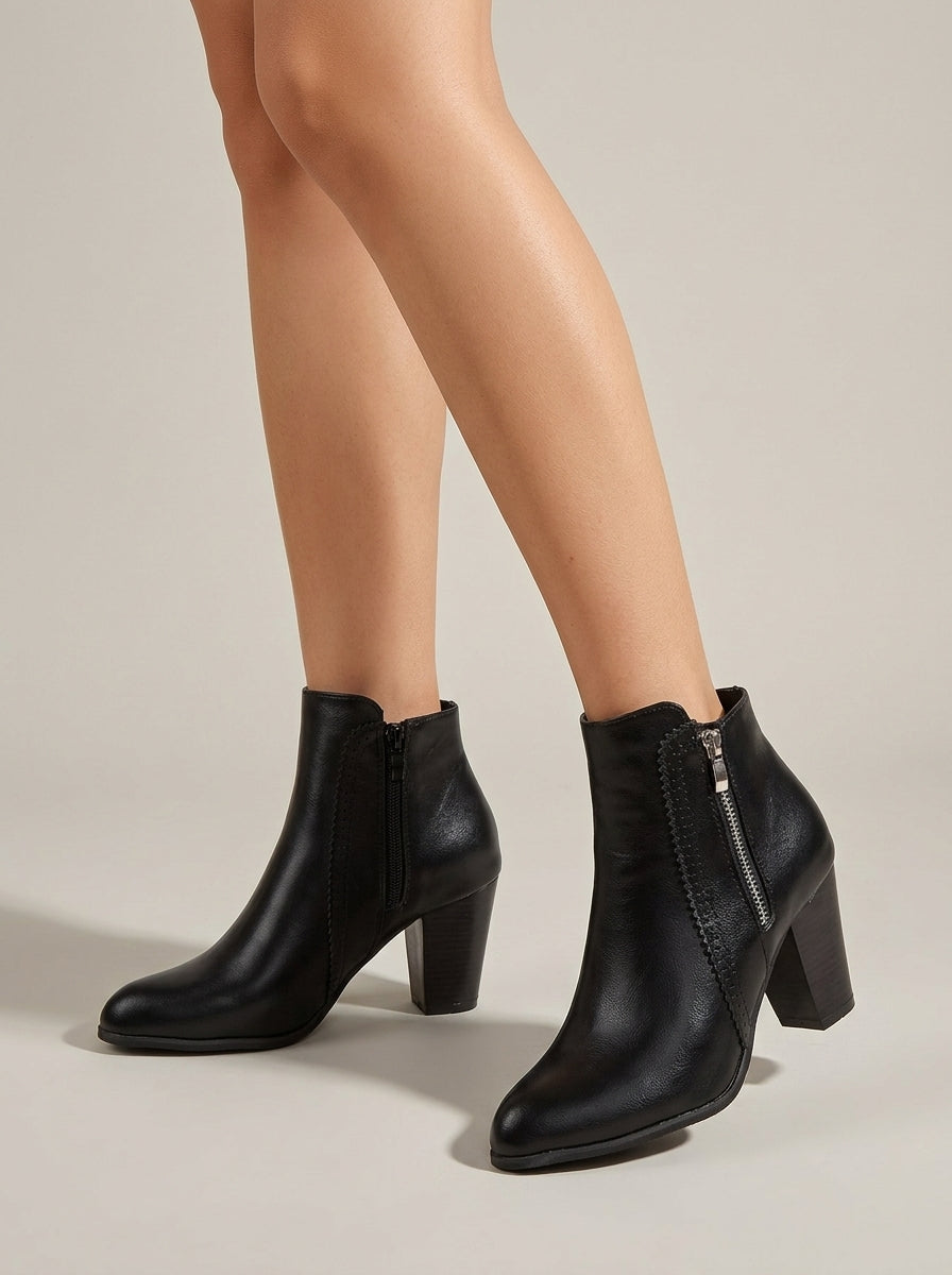 Women's Ankle Boot with Block Heel and Side Zip