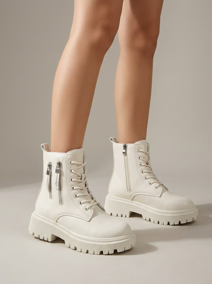 Women's Platform Boots Lace-Up Ankle Zipper Lug Sole