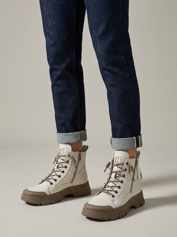 Women's Platform Boots Ankle High-Top Lace-Up Side Zip Chunky Sole