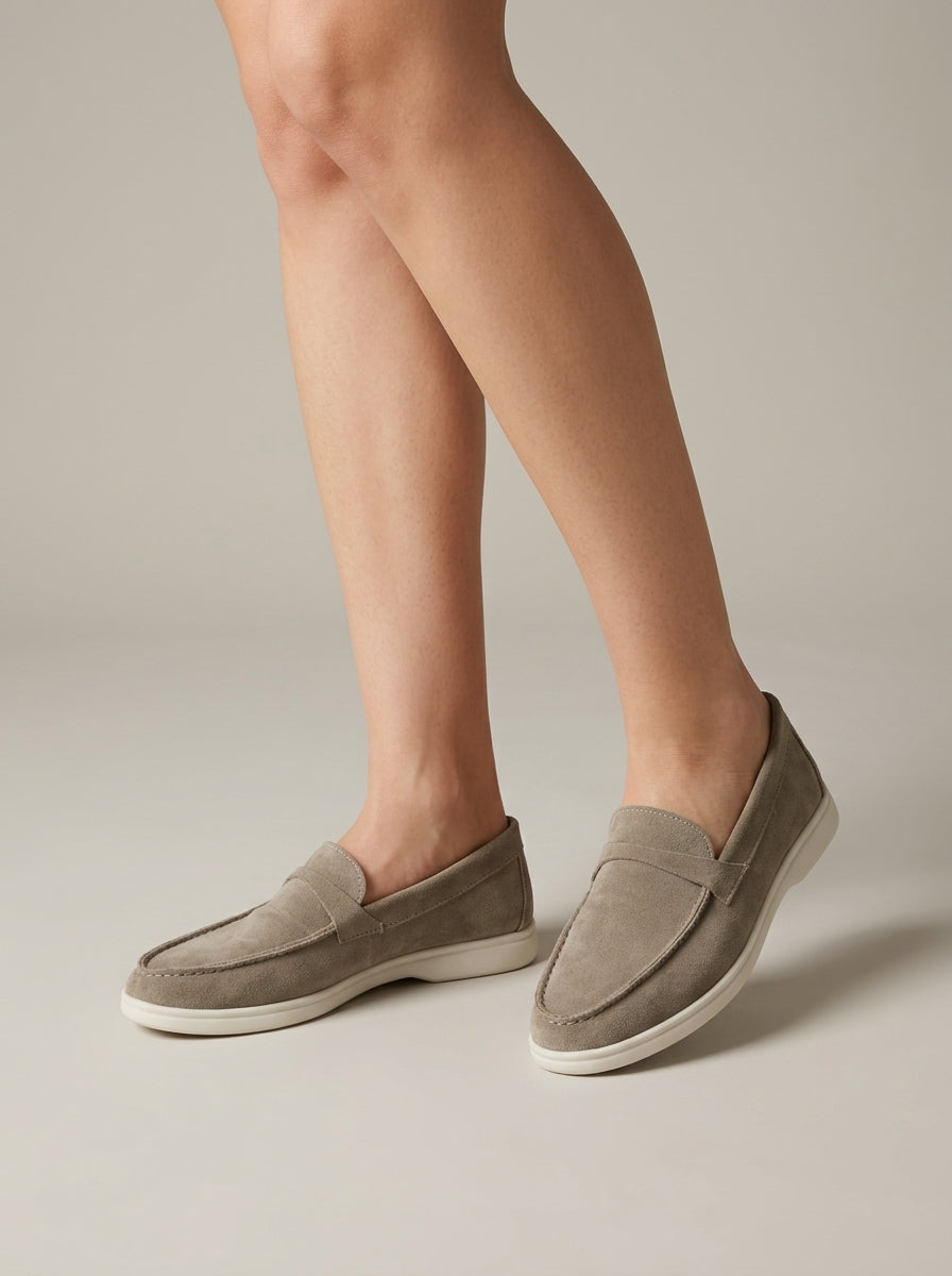 Women's Penny Loafers Suede Slip-On Moccasin Stitching