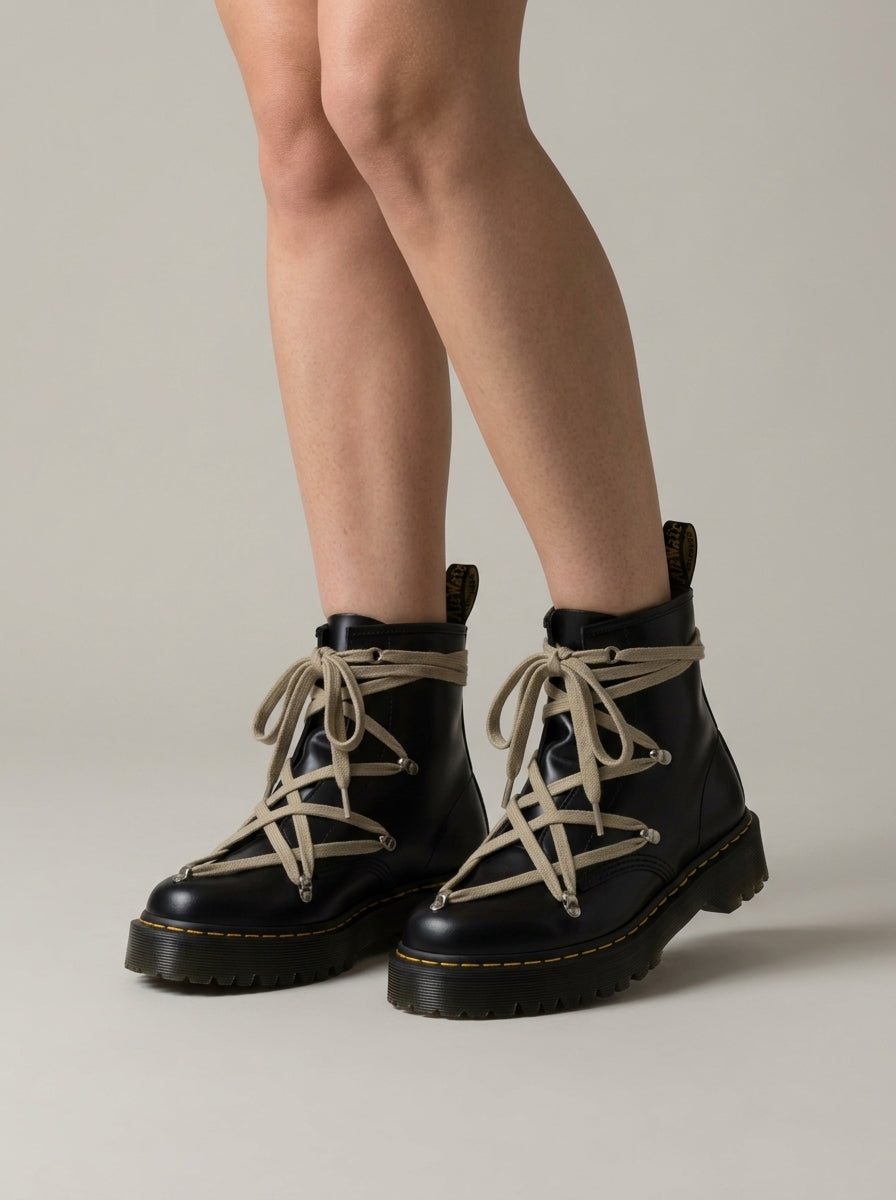 Women's Leather Lace-Up Ankle Boots with Side Zip and Lugged Sole