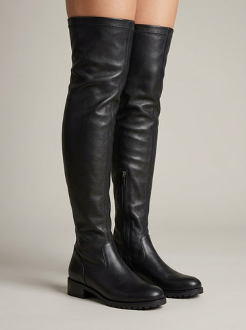 Women's Over-The-Knee Boots - Low Block Heel - Side Zip - Lug Sole