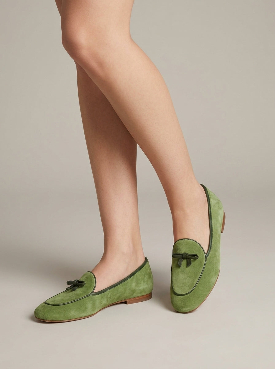 Women's Loafers Tassel Bow Almond Toe Flat Suede