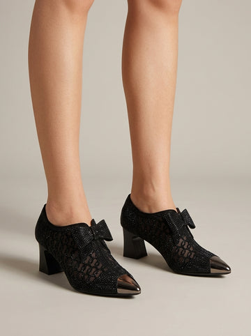 Women's Ankle Boots with Bow Detail and Metallic Pointed Toe Cap