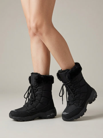 Women's Platform Snow Boots Fur-Lined Lace-Up Mid-Calf Chunky Sole