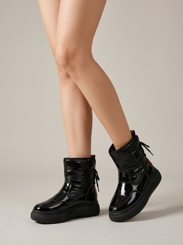 Women's Quilted Ankle Boots with Lace-Up Closure and Platform Sole