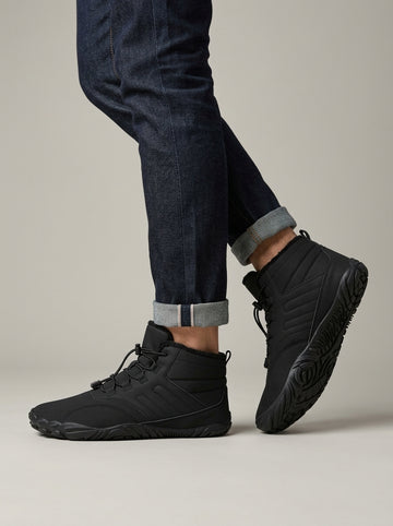 Men's Ankle Boots with Lace-Up Closure and Fur-Lined Collar