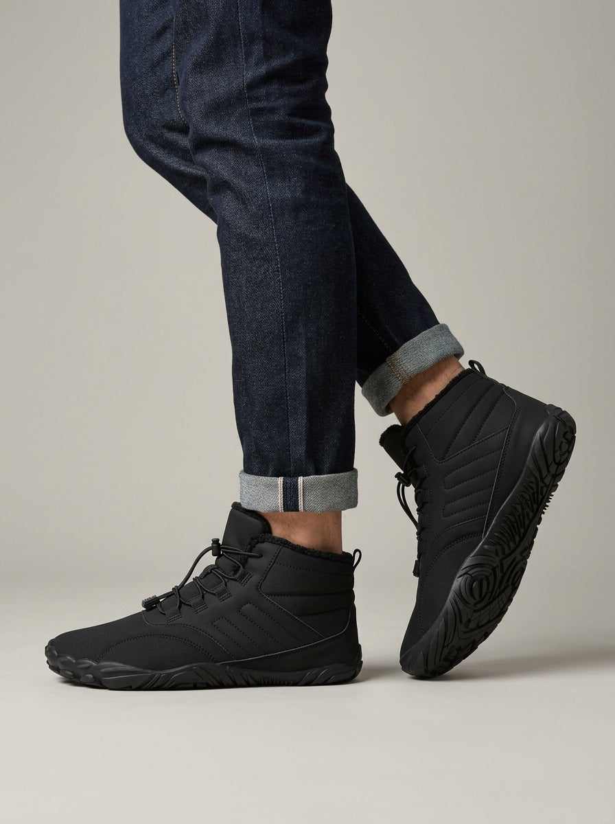 Men's Ankle Boots with Lace-Up Closure and Fur-Lined Collar