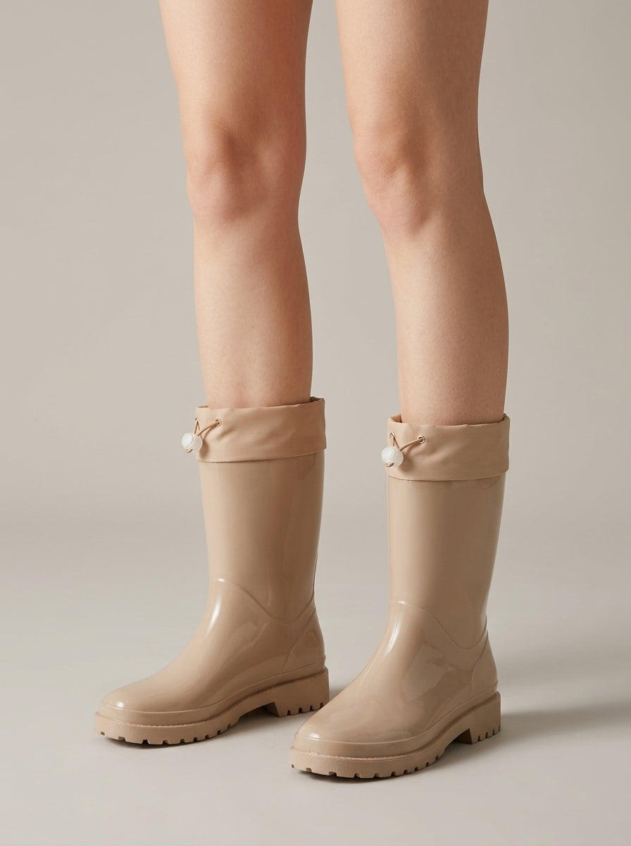 Women's Boots Mid-Calf Foldover Drawstring Cuff - Lug Sole
