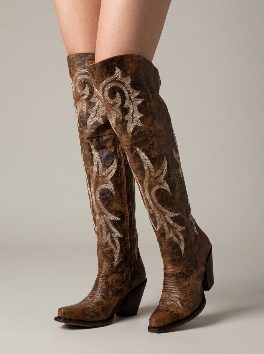 Women's Over-The-Knee Boots Pointed Toe Block Heel Zipper Closure