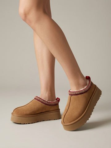 Women's Slippers Platform Slip-On Clog Sherpa-Lined Suede