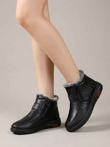 Women's Ankle Boots Faux Fur-Lined Side Zip Flat Sole