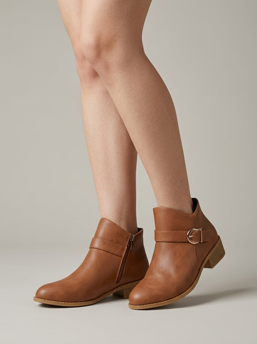 Women's Ankle Boots Pointed Toe Side-Zip Block Heel
