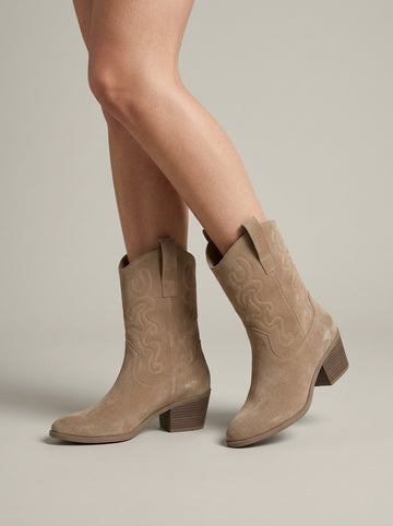 Women's Ankle Boots Pointed Toe Block Heel Suede Western Style