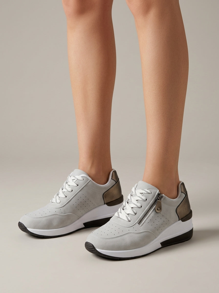 Women's Sneakers Low-Top Platform Lace-Up Side Zip