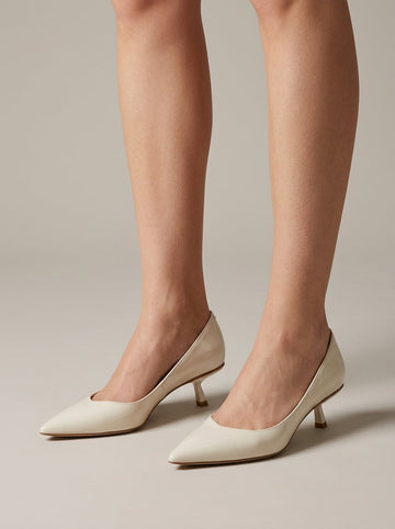 Women's Kitten Heels Pumps Pointed-Toe Low Block Heel Slip-On