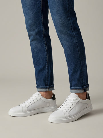 Men’s Cowhide Leather Low-Top Sneakers with Lace-Up Front