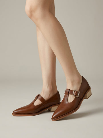 Women's Mary Jane Heels Pointed Toe Block Heel Buckle Strap