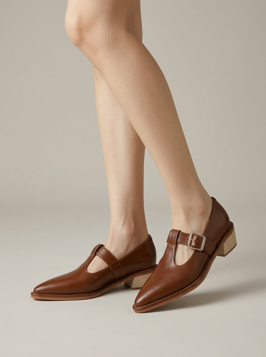 Women's Mary Jane Heels Pointed Toe Block Heel Buckle Strap