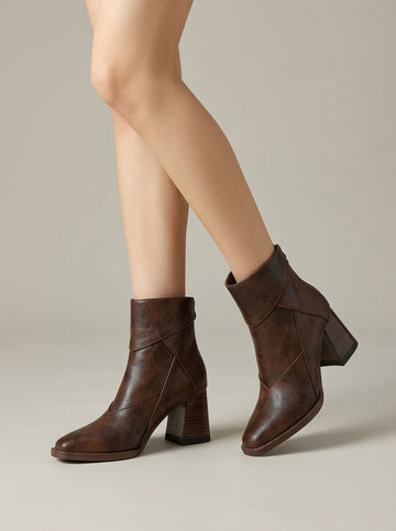 Women's Ankle Boots Block Heel - Pointed Toe - Side Zip