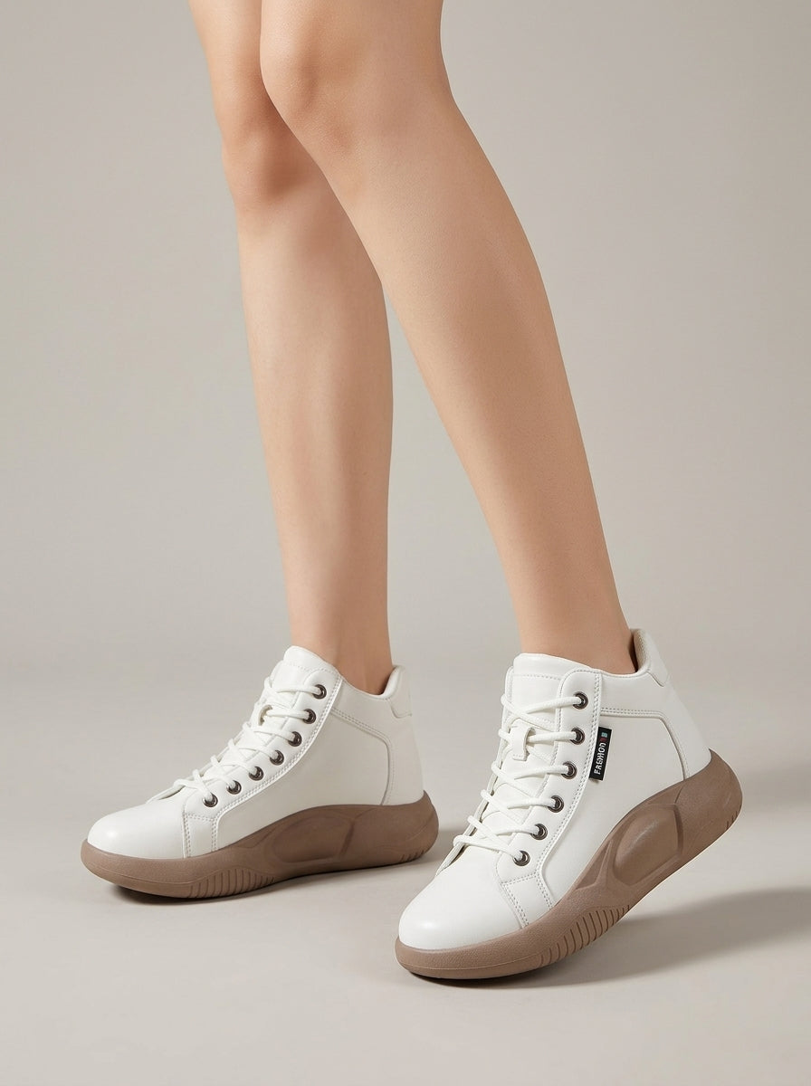 Women's High-Top Sneakers - Lace-Up - Platform Sole - Rounded Toe