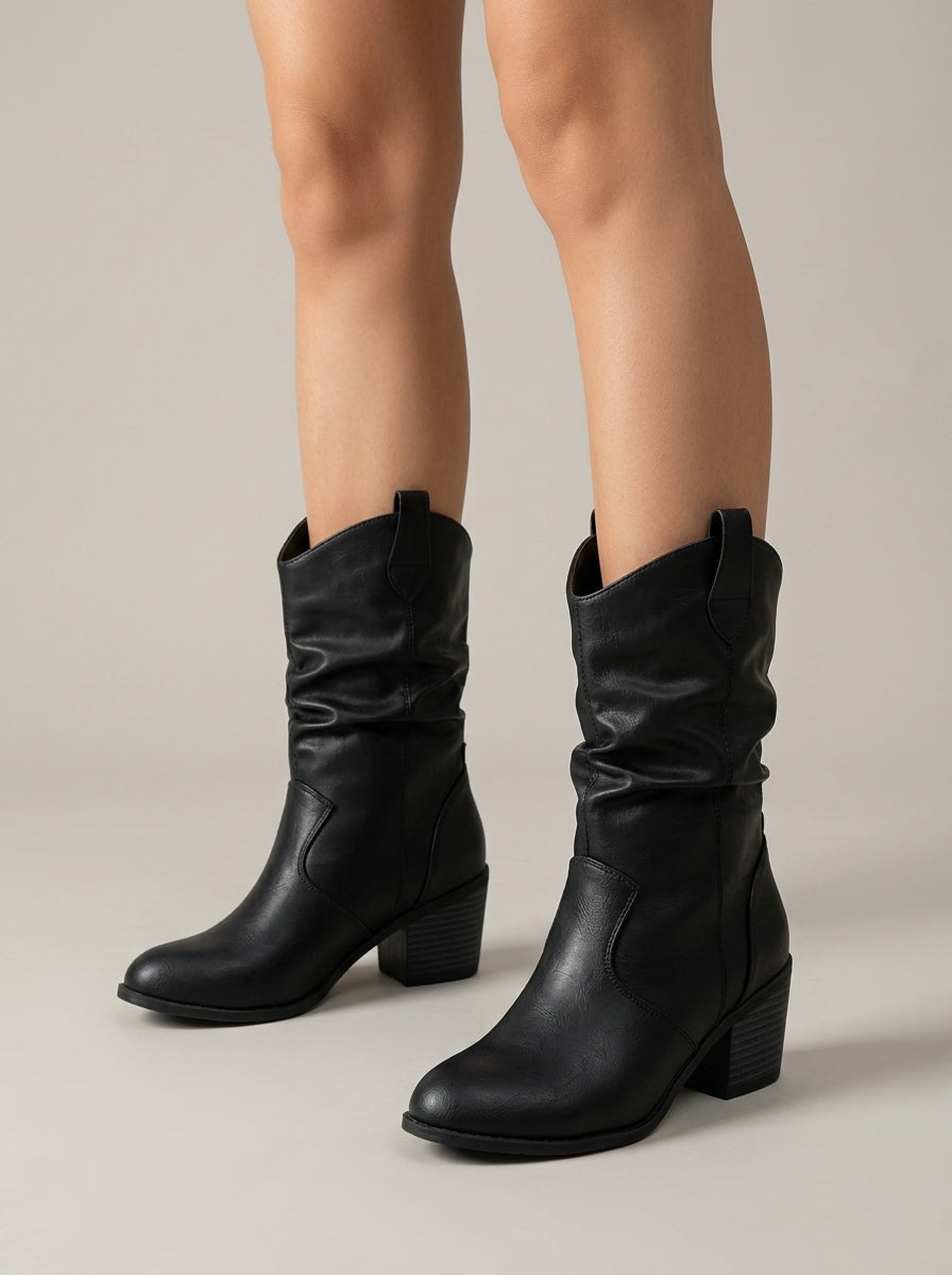 Women's Boots Mid-Calf Slouch Block Heel Pull-On Western
